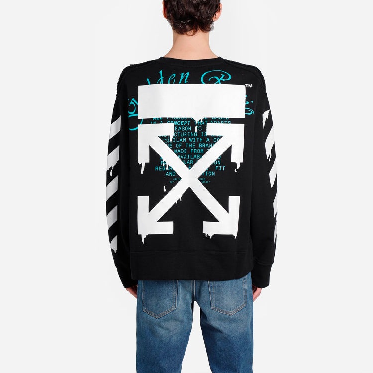 Men's Off-White C/O Virgil Abloh Slogan Arrow Printing Round Neck Black OMBA037R20E300051001 - 3