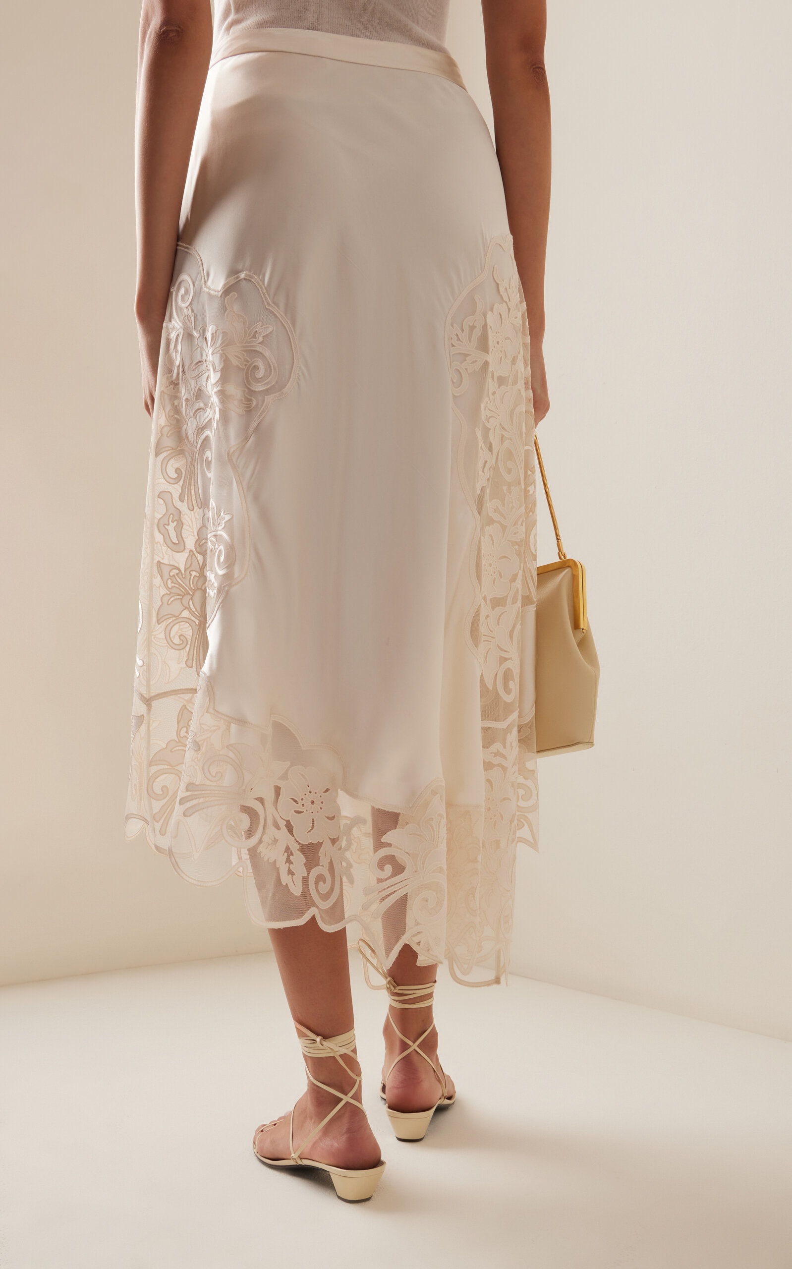 Cressida Lace-Trimmed SIlk Midi Skirt white - 4