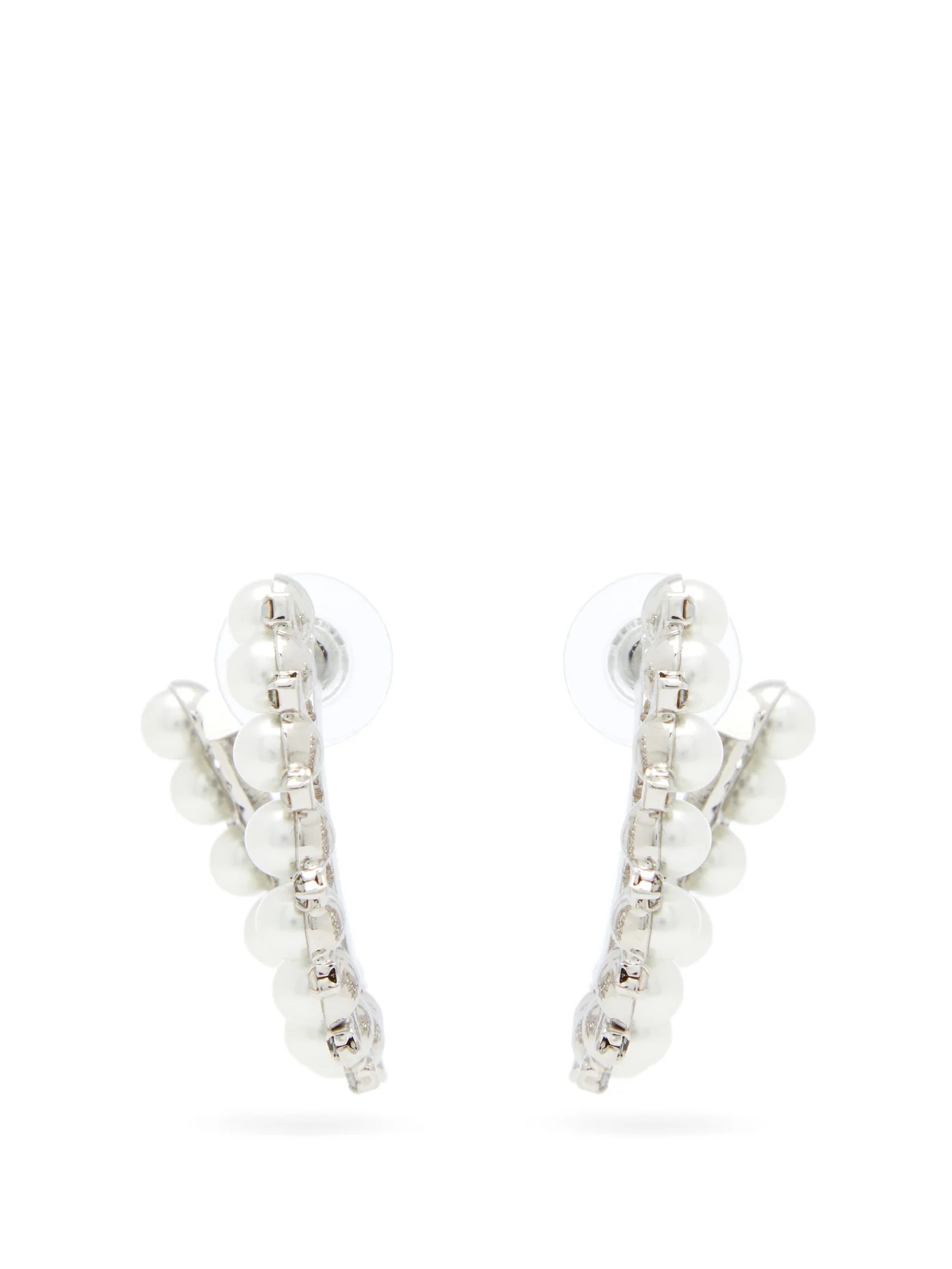 Crystal and faux-pearl embellished hoop earrings - 1