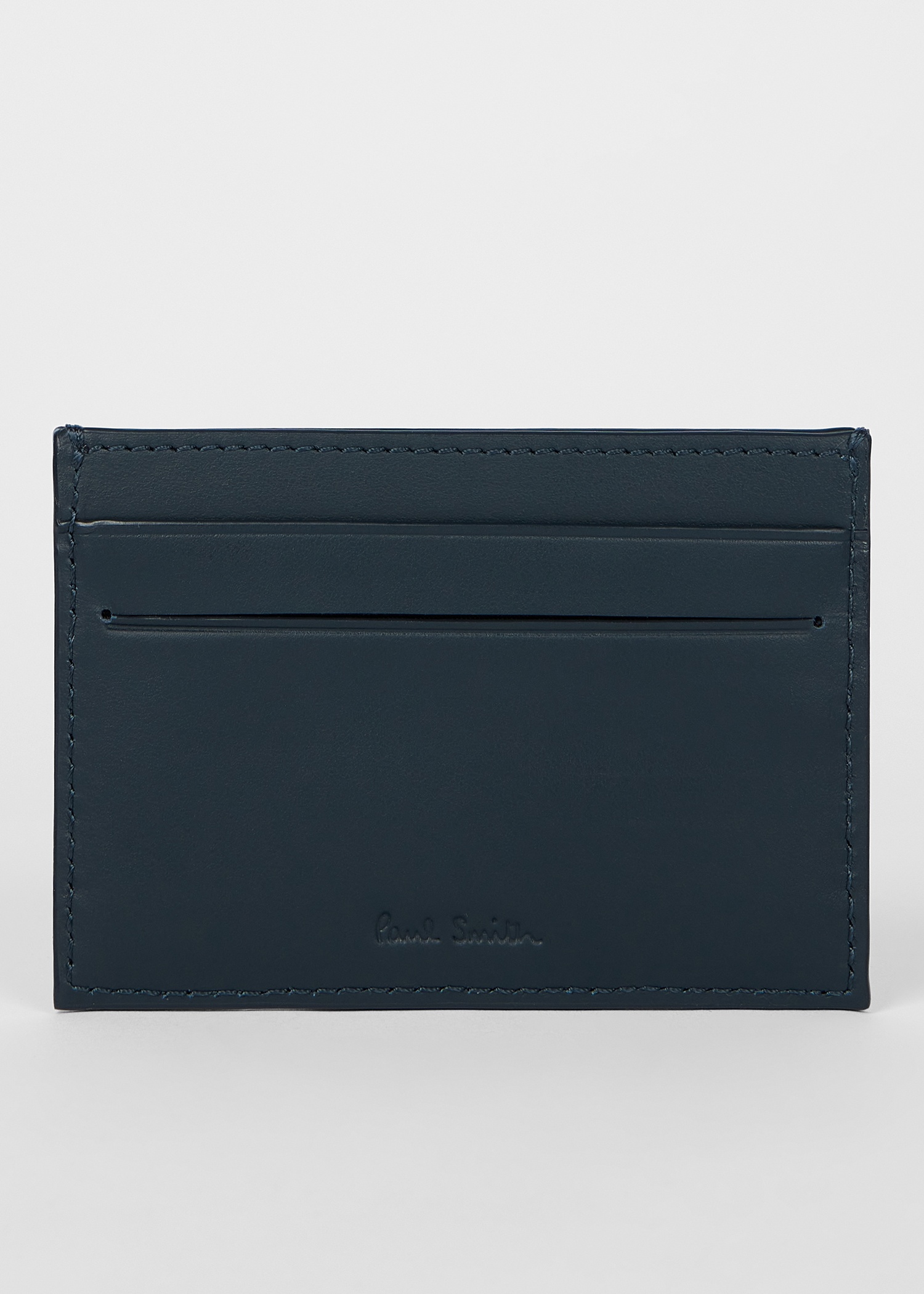 Navy Leather Artist Stripe Card Holder - 2