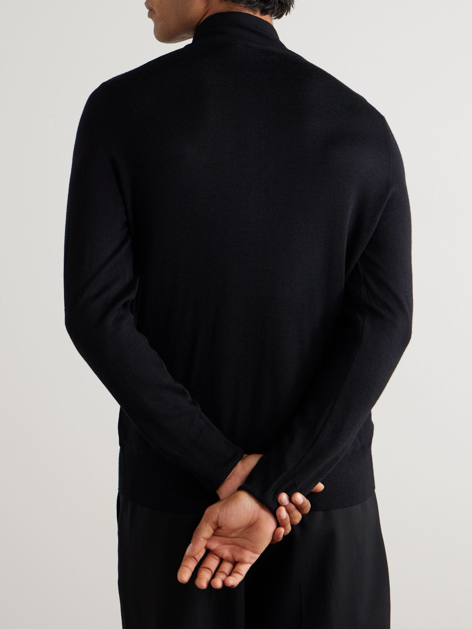 Slim-Fit Wool Zip-Up Cardigan Black - 4
