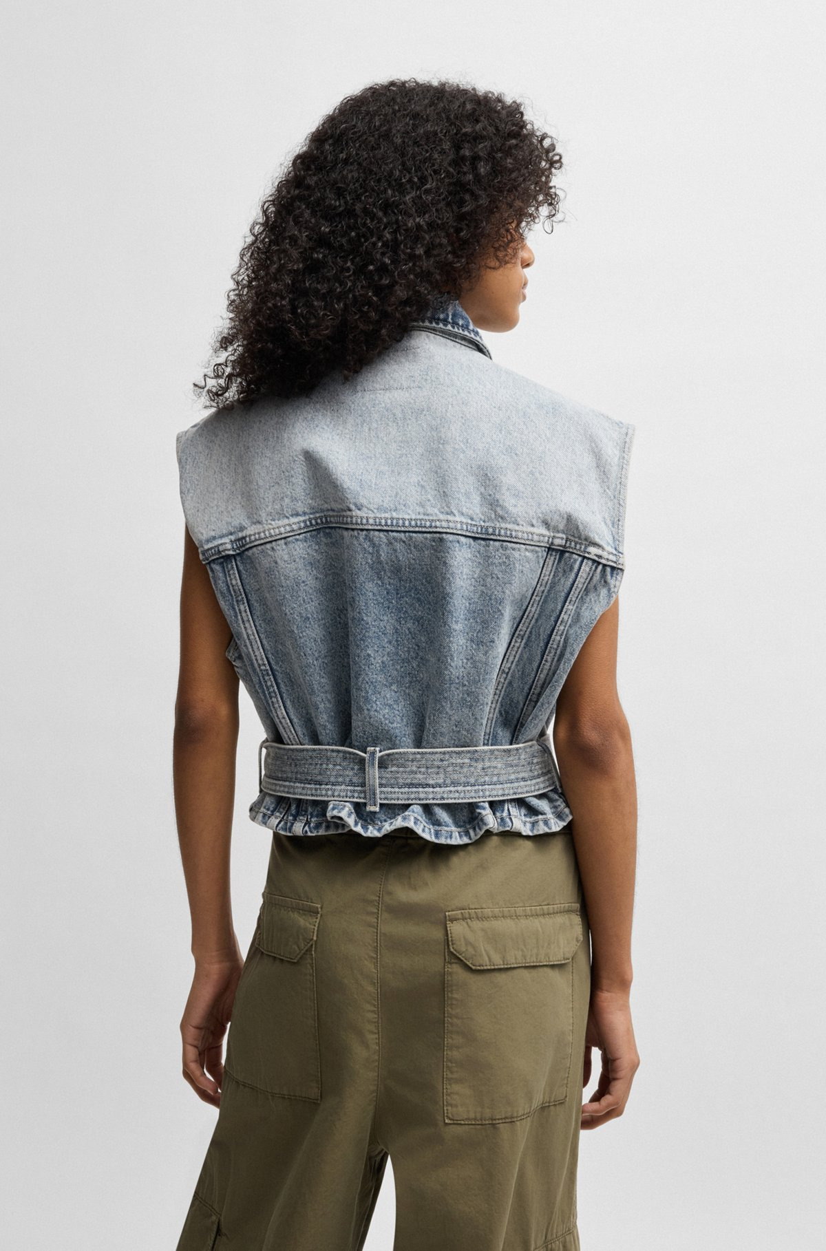 SLEEVELESS DENIM JACKET WITH STITCHED BELT - 4
