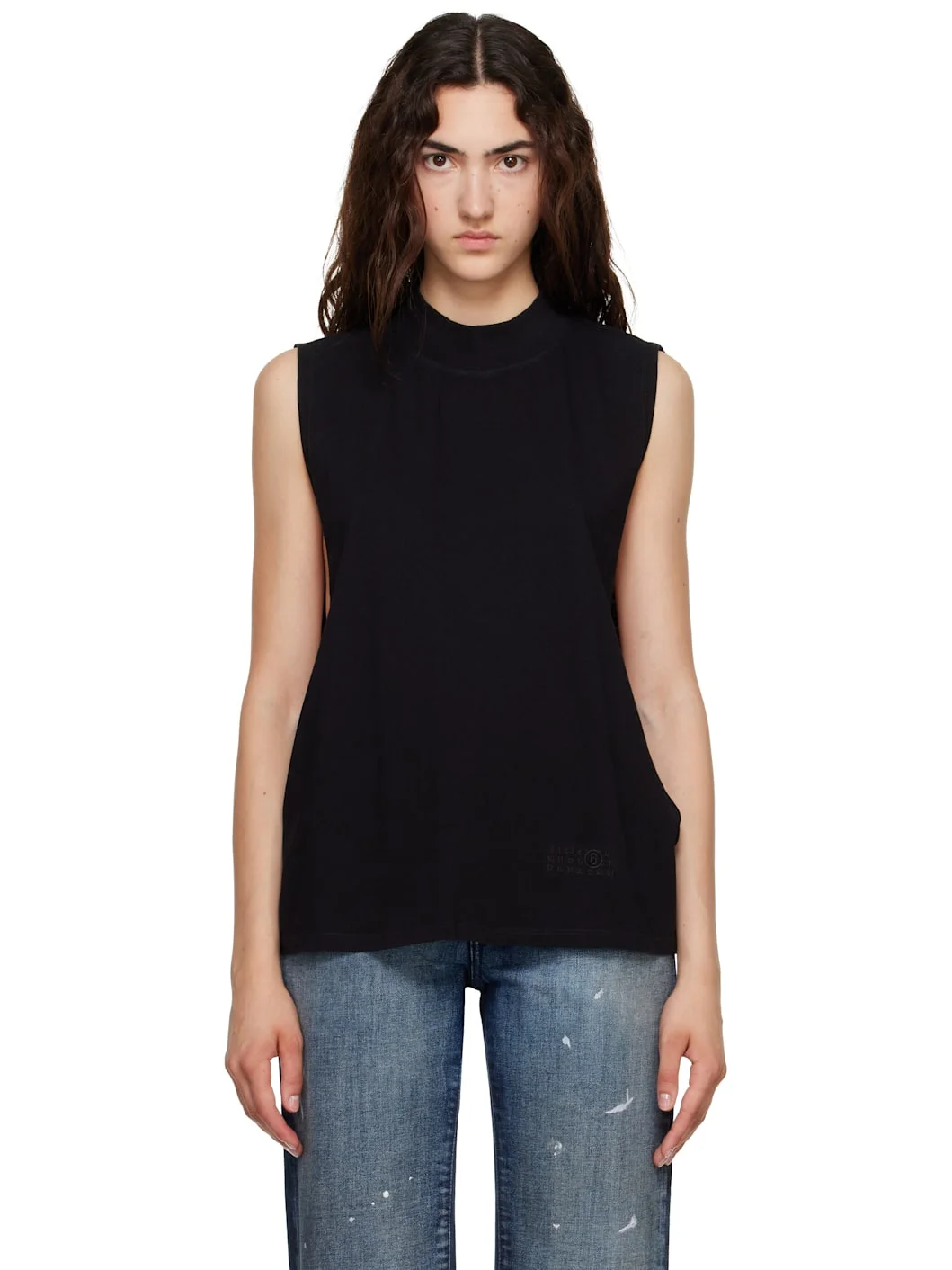 Black Cotton Jersey Sleeveless Top - 1