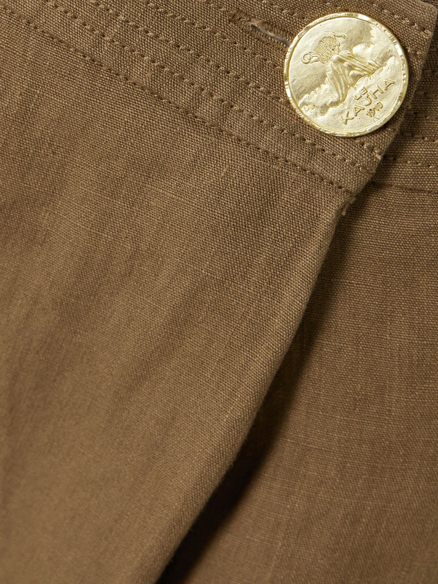 Minuf pleated linen wide-leg pants Brown - 4