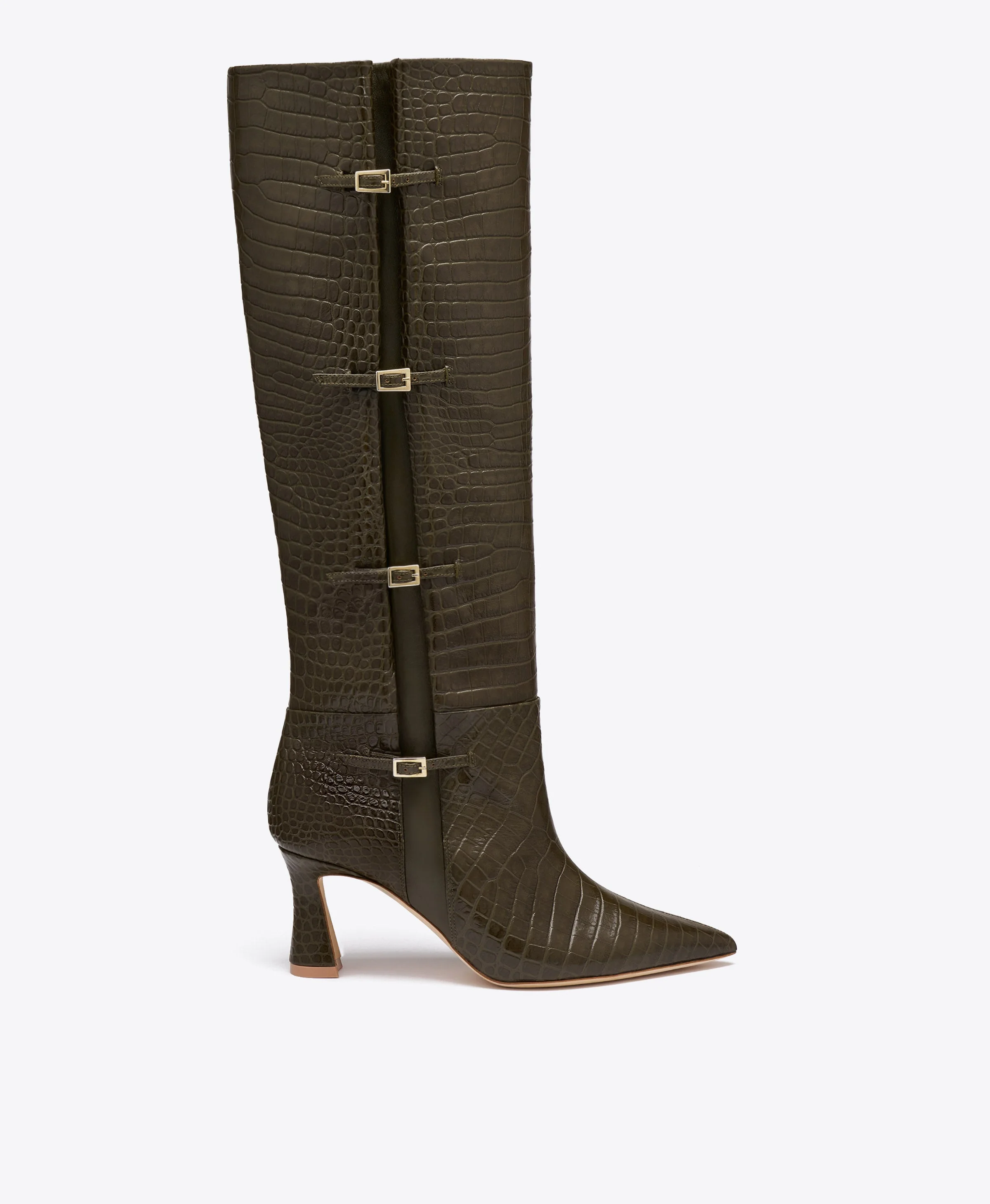 Nolan 70 Green Croc-Embossed Leather Tall Boots - 1