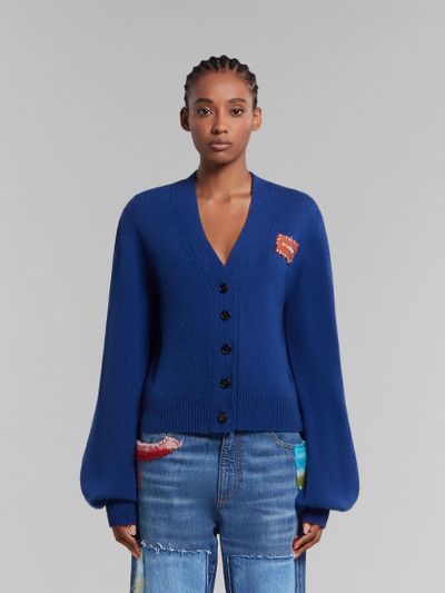 Marni BLUE CASHMERE CARDIGAN WITH MARNI MENDING PATCH outlook