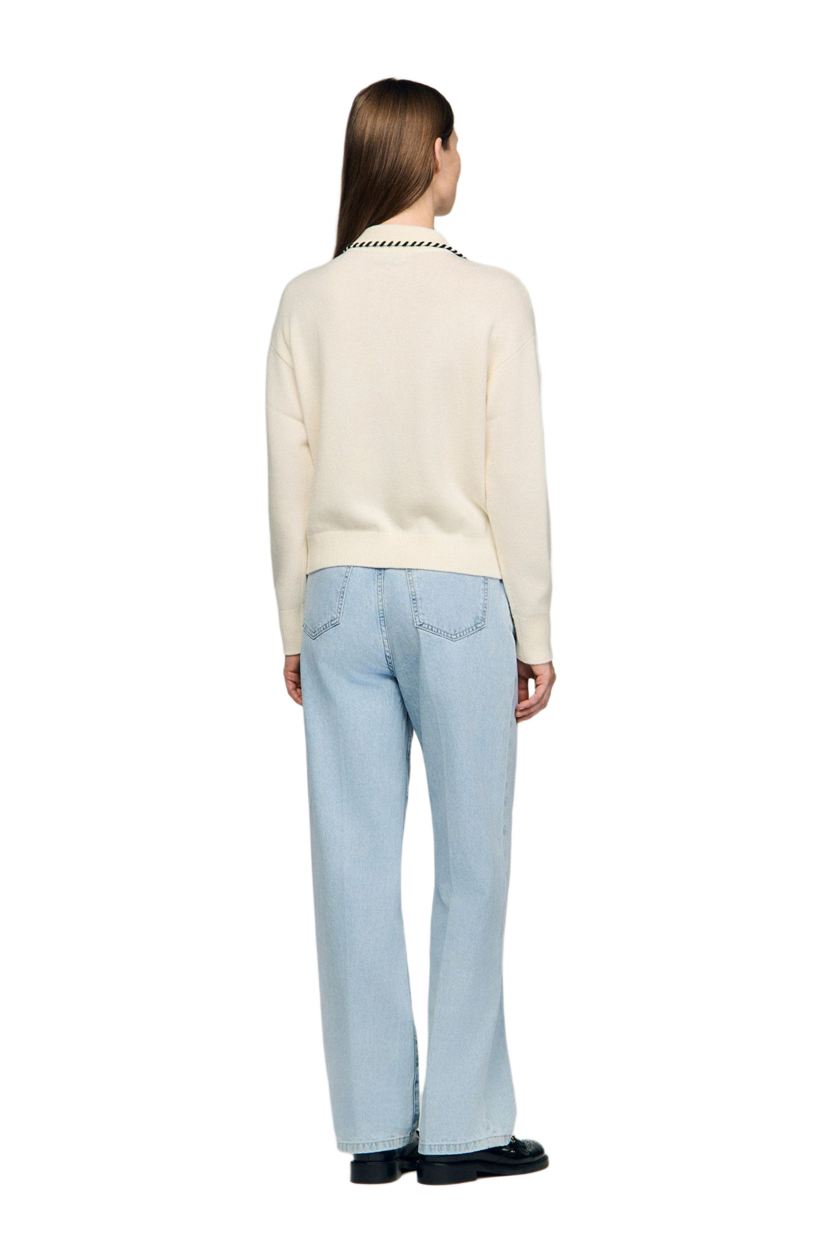 SANDRO Contrast polo-neck knit sweater in Ecru /Black at Nordstrom - 2