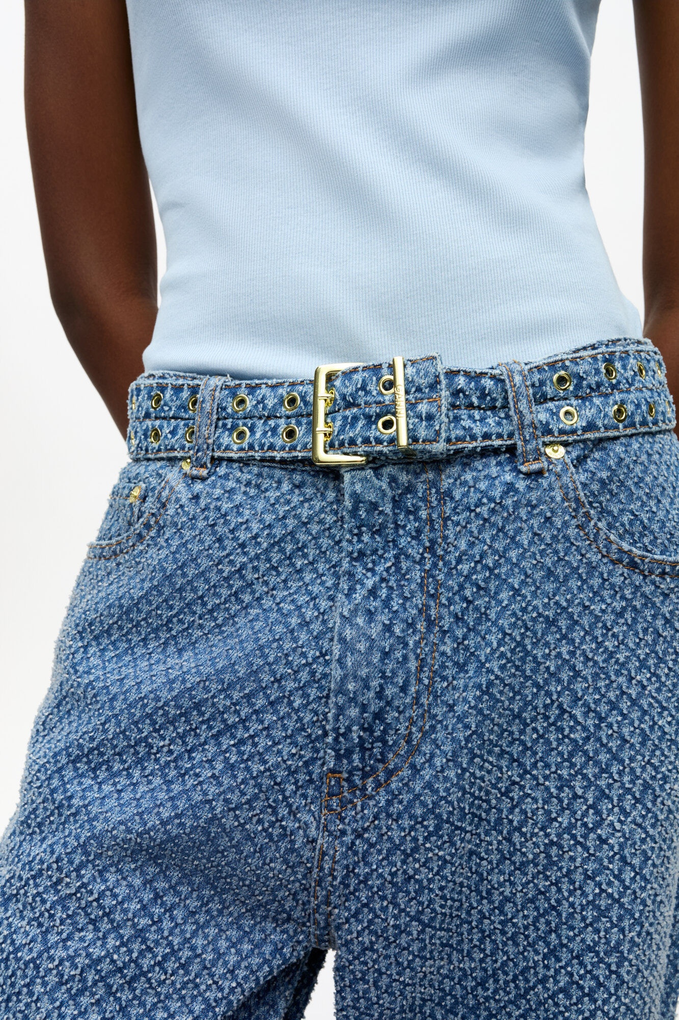 BLUE FLUFFY DENIM IZEY BELT JEANS - 5