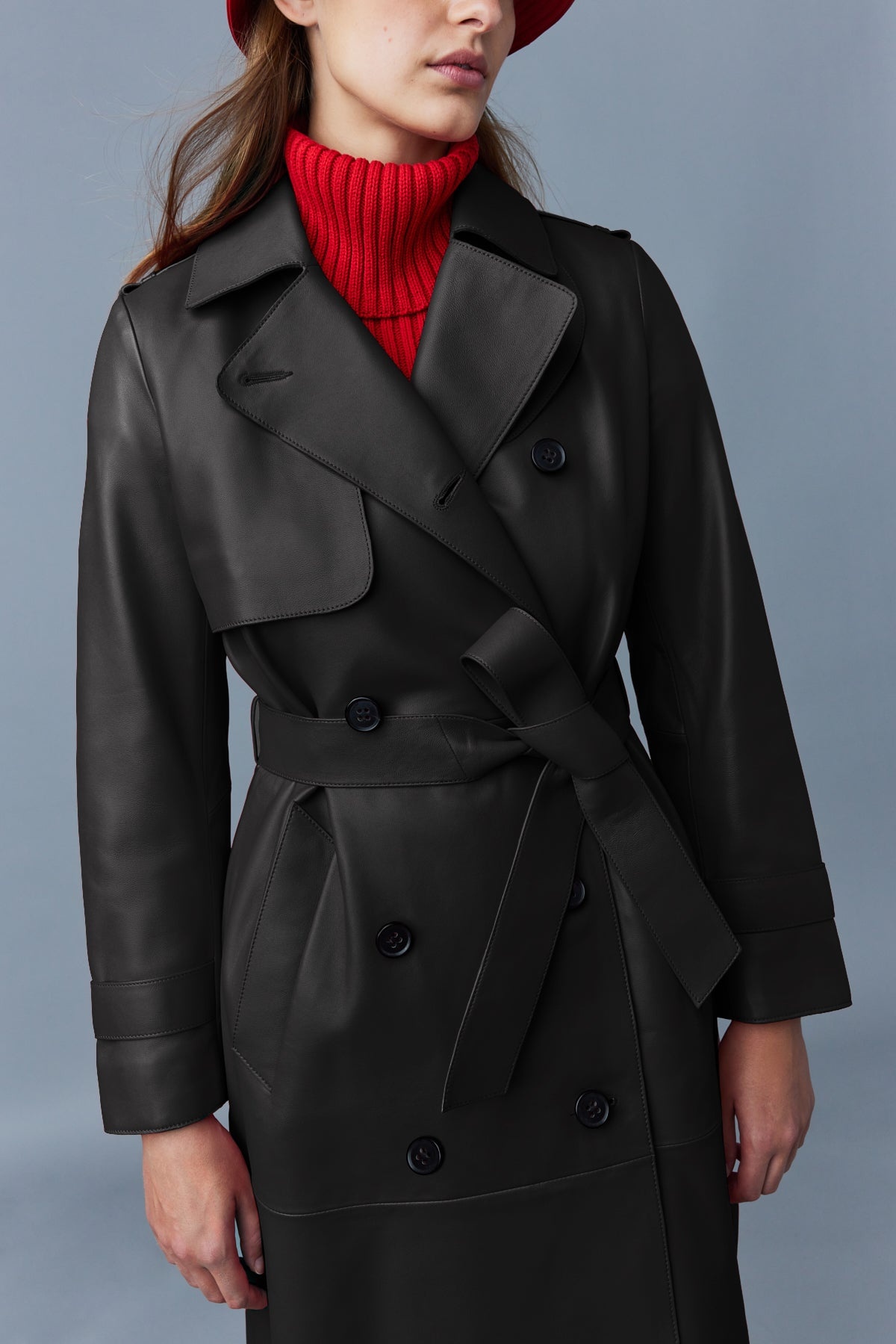 GAEL (R) Leather trench coat with belt - 5