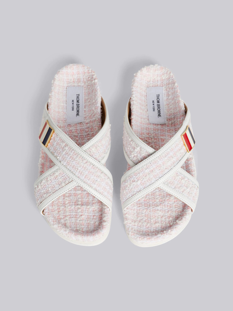Light Pink Tweed Enamel Buckle Criss Cross Sandal 4