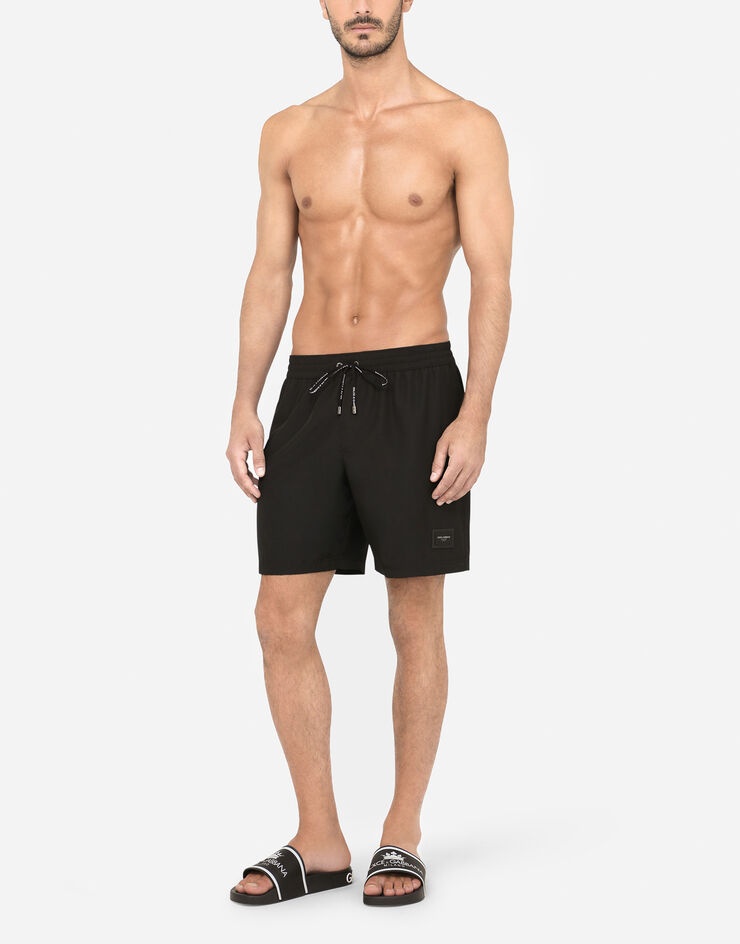 Mid-length swim trunks with branded plate - 2