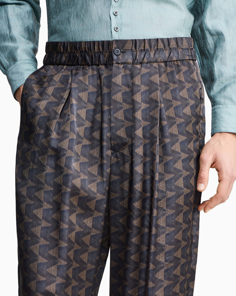 SINGLE-PLEAT TROUSERS IN GEOMETRIC-PRINT CUPRO CANVAS 5