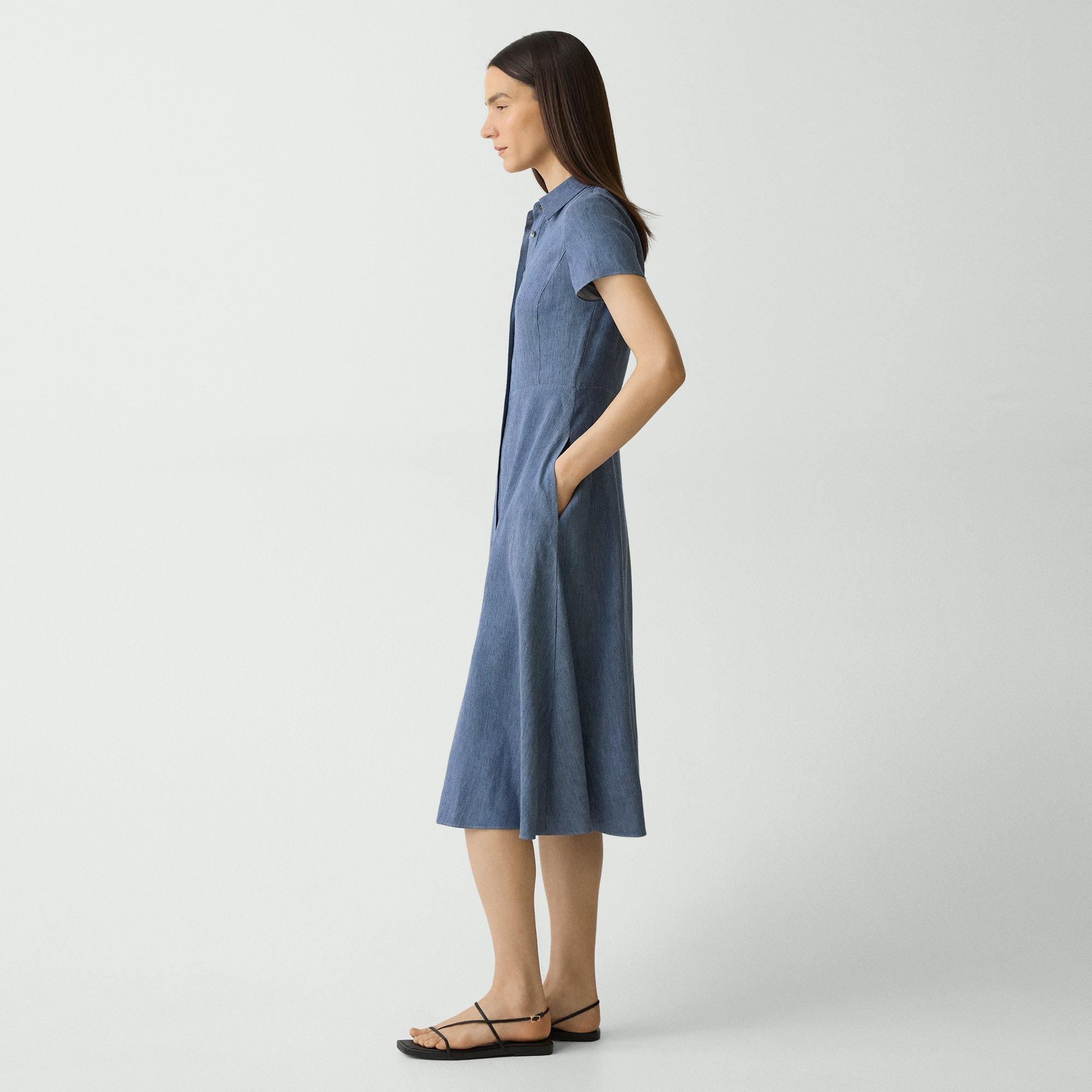 Short-Sleeve Midi Dress in Fluid Linen - 3