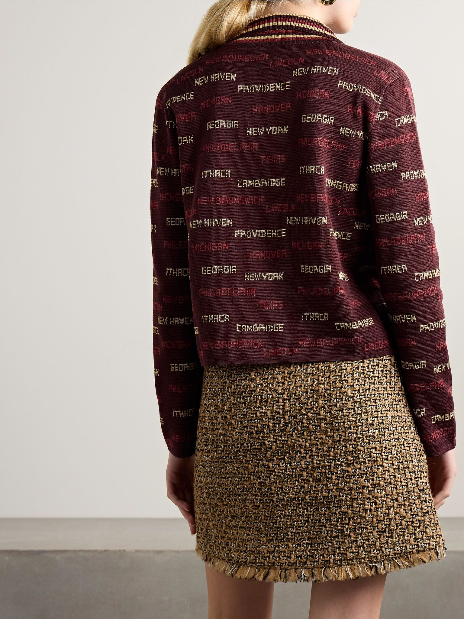 Gridiron cotton-jacquard cardigan Burgundy - 4