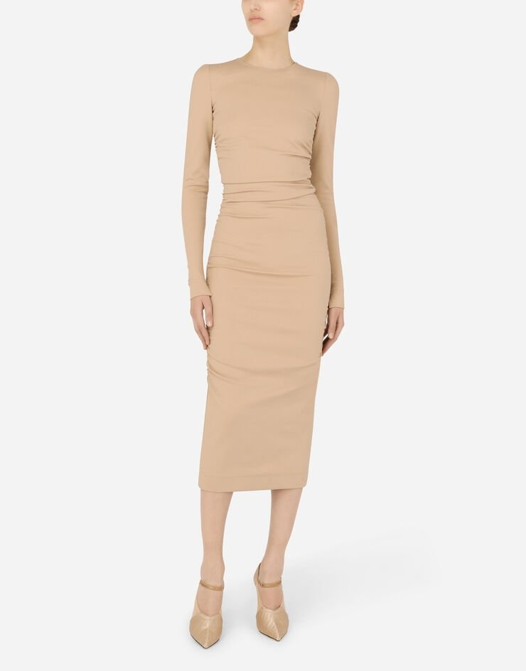 Jersey calf-length dress with draping - 6