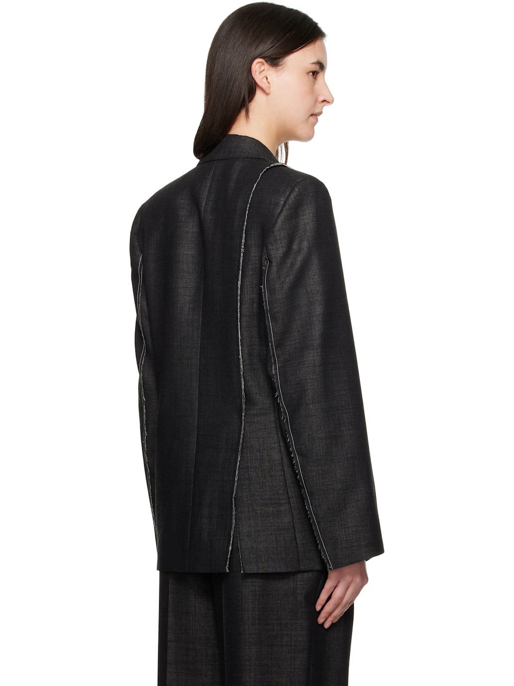 Black Seam Detail Blazer - 3