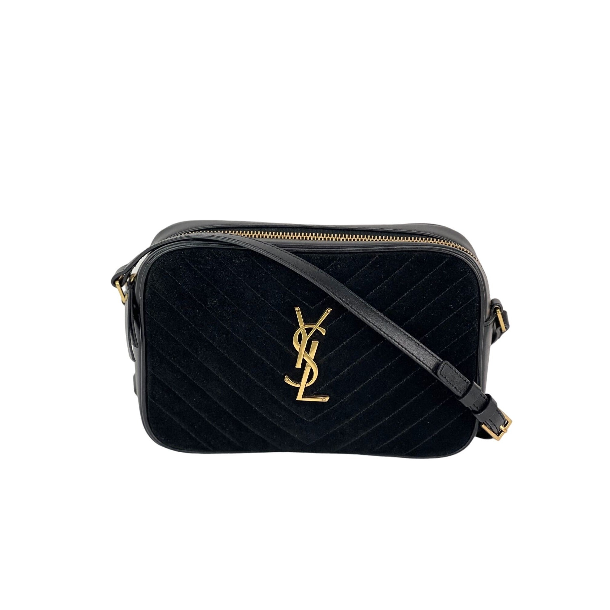 YVES SAINT LAURENT Lou Camera Matelasse Black Suede Crossbody Bag - 1
