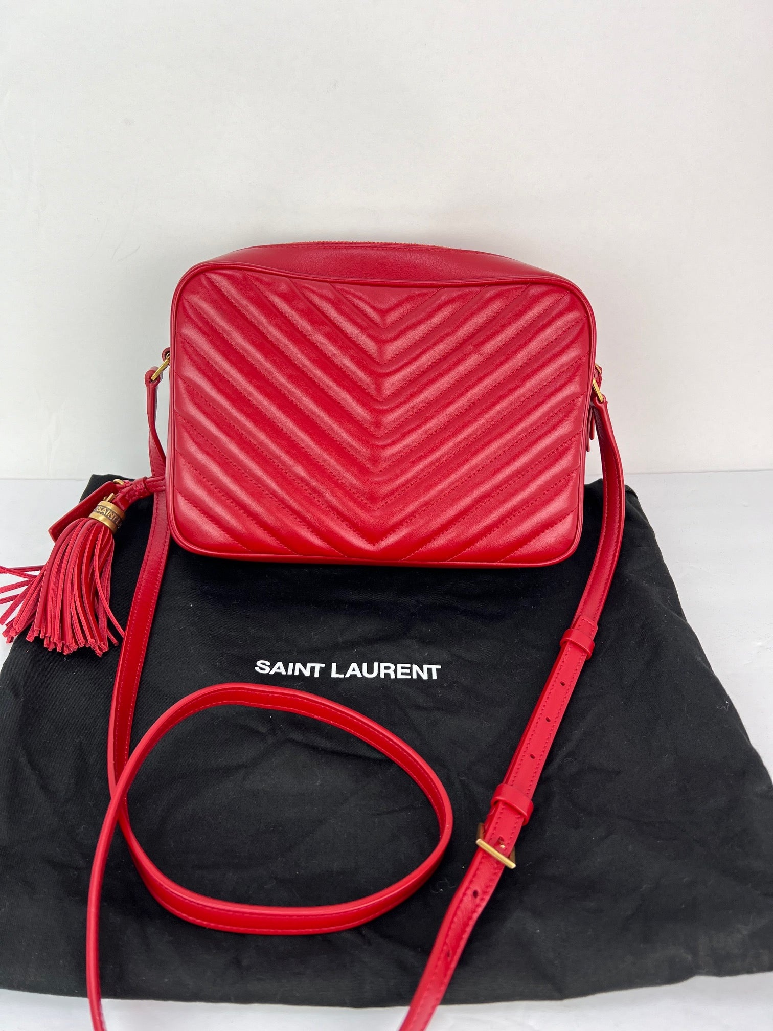 YVES SAINT LAURENT Matelasse Calfskin Lou Camera Red Crossbody Bag - 2