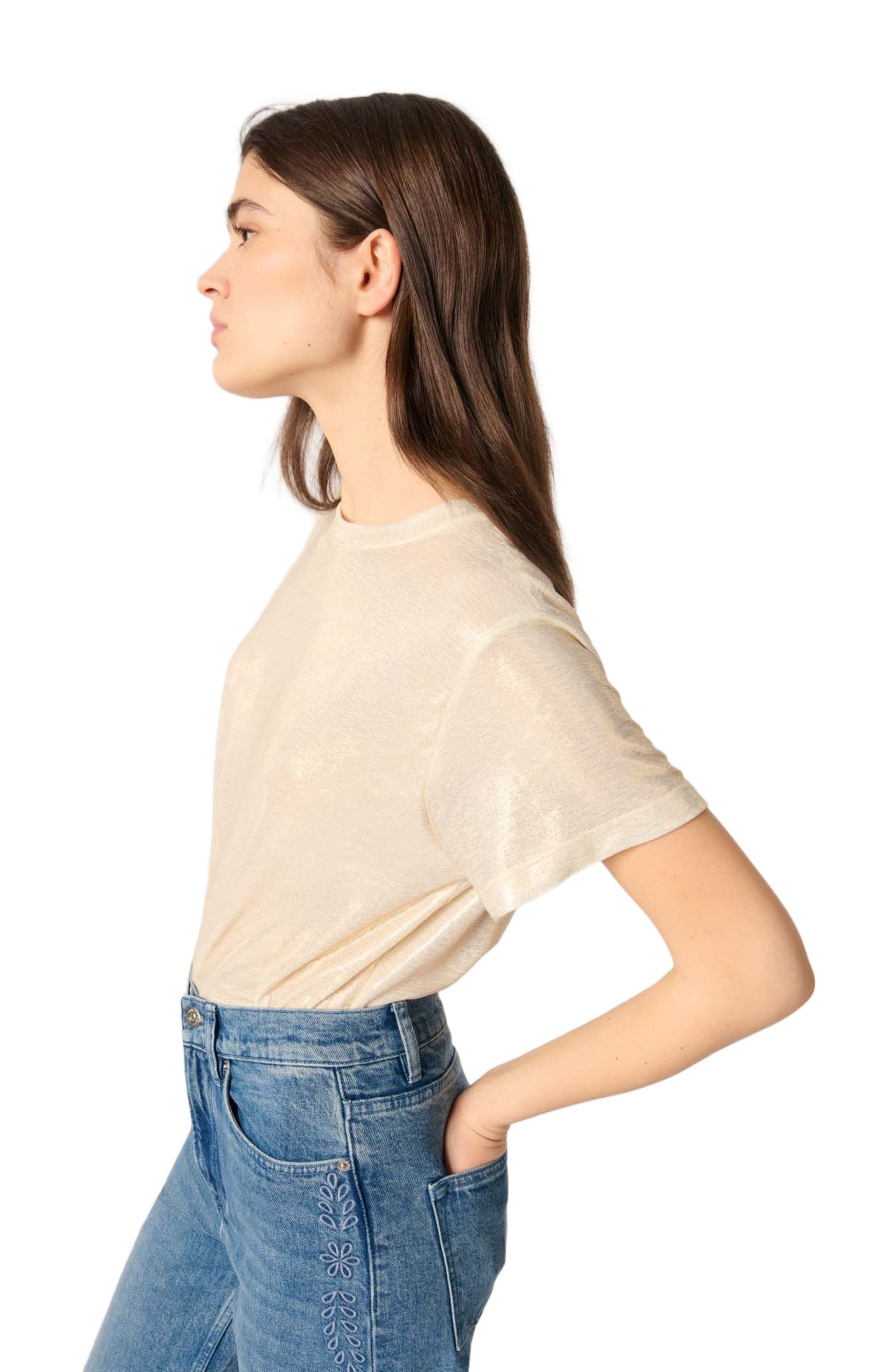 maje Metallic T-shirt in Gold at Nordstrom - 5