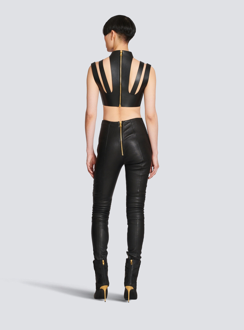 Cut-out leather crop top 4