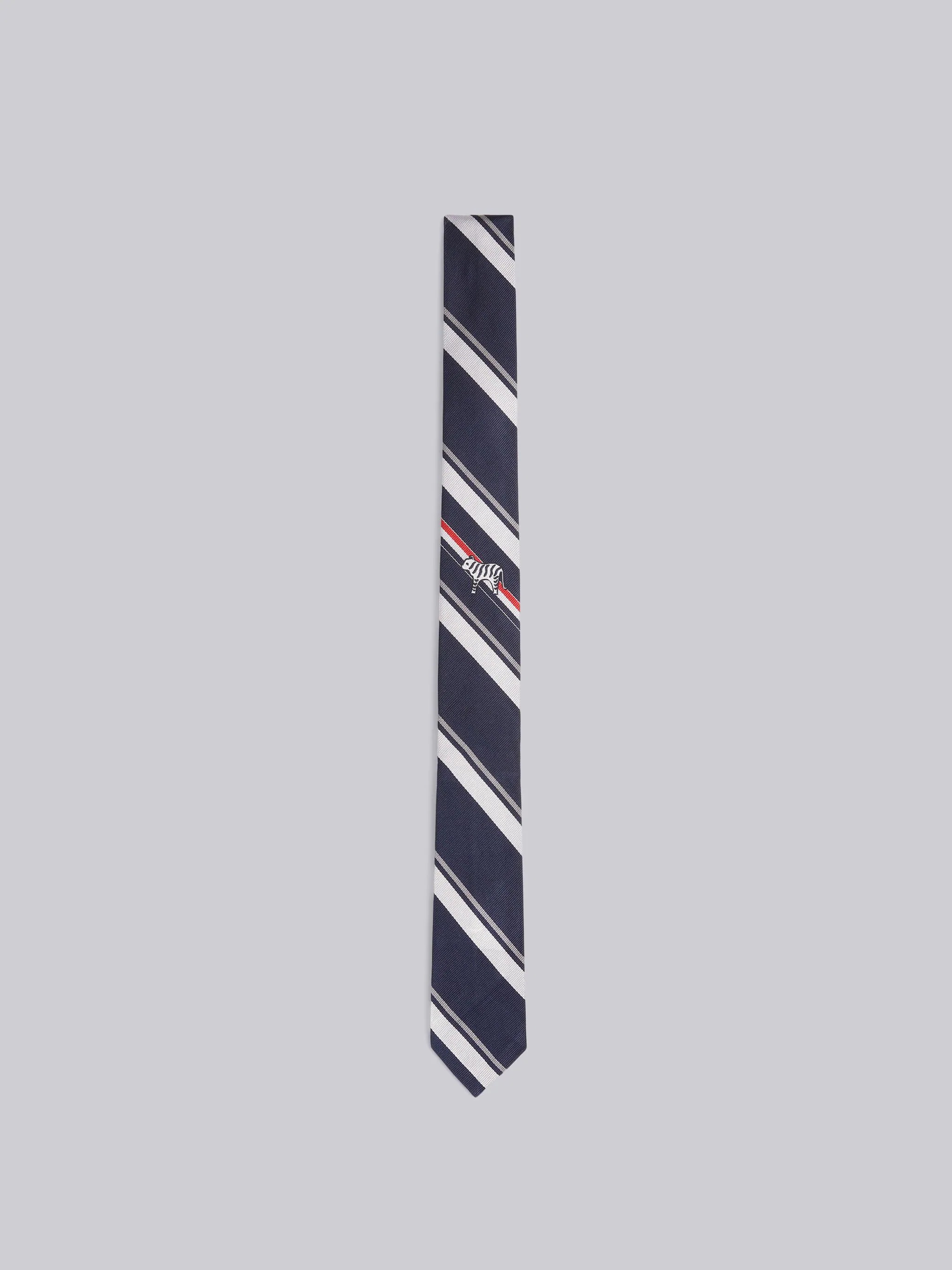 Navy Silk Jacquard Tricolor Bold Repp Stripe Tiger Icon Classic Tie - 1