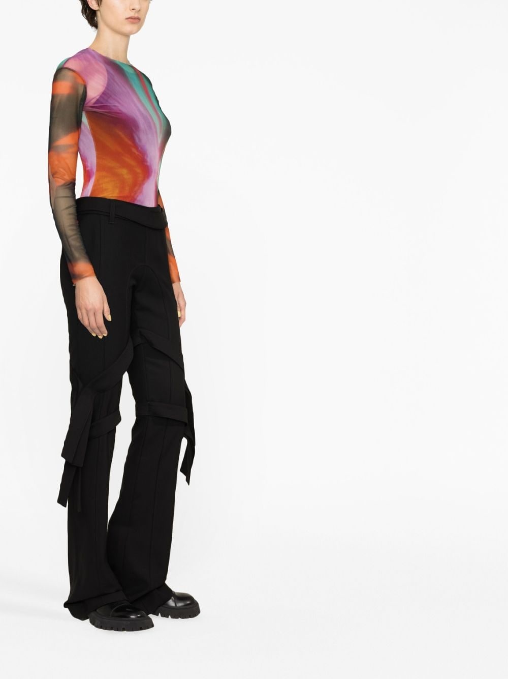 strap-detail flared trousers - 4