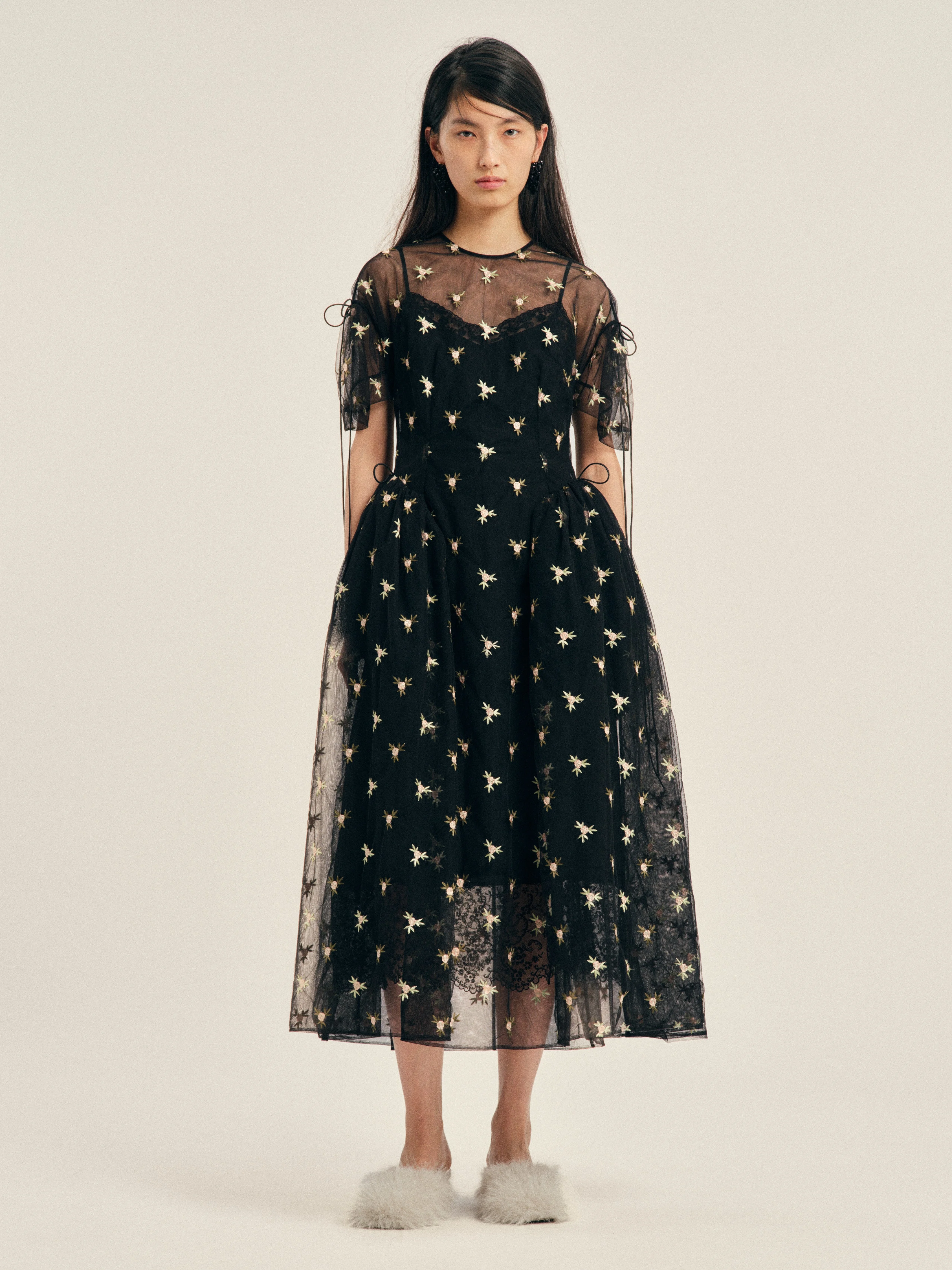 Puff Sleeve Cord Hip Dress - 1