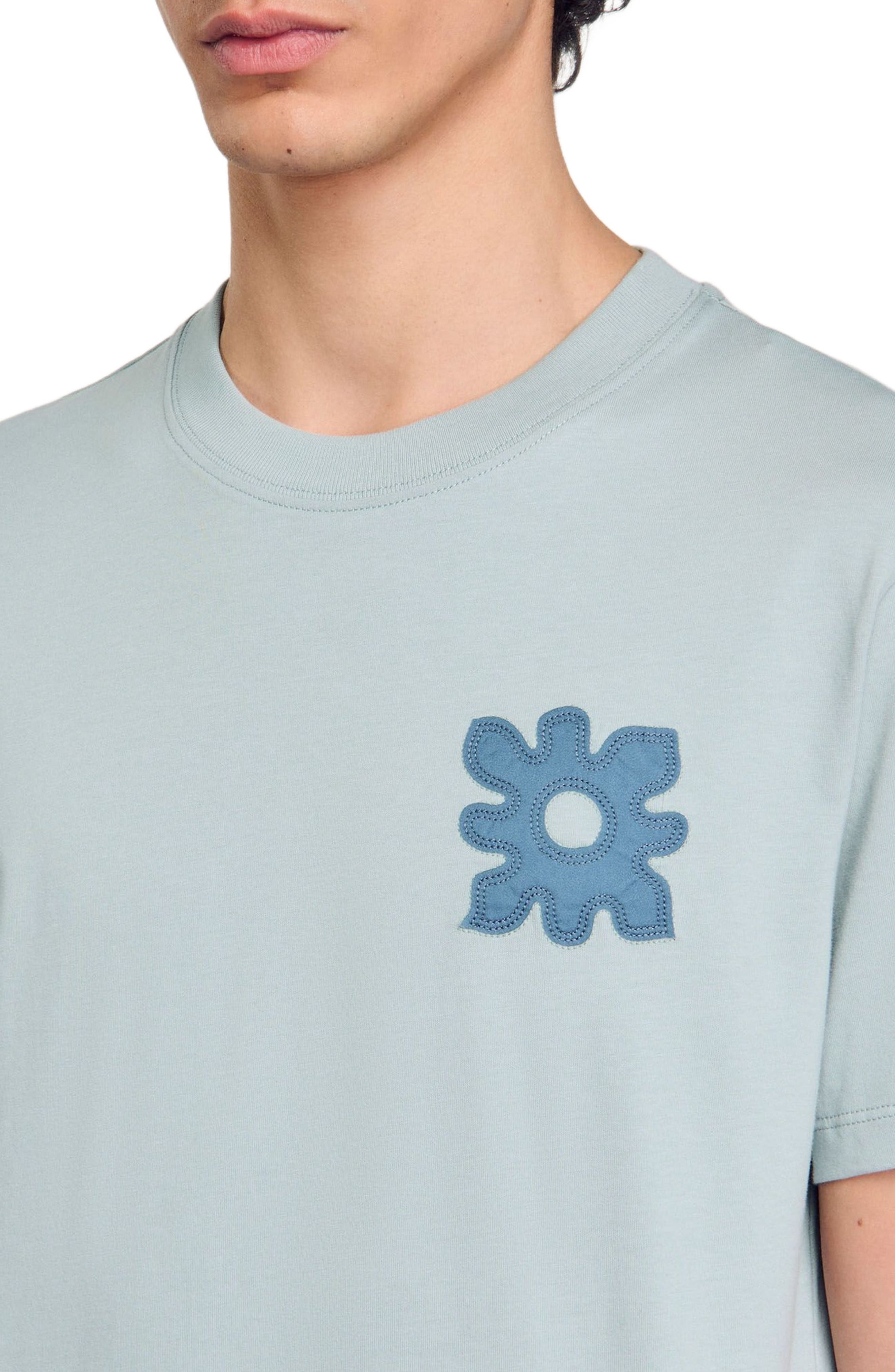 SANDRO T-shirt with flower detail in Chambray at Nordstrom - 4