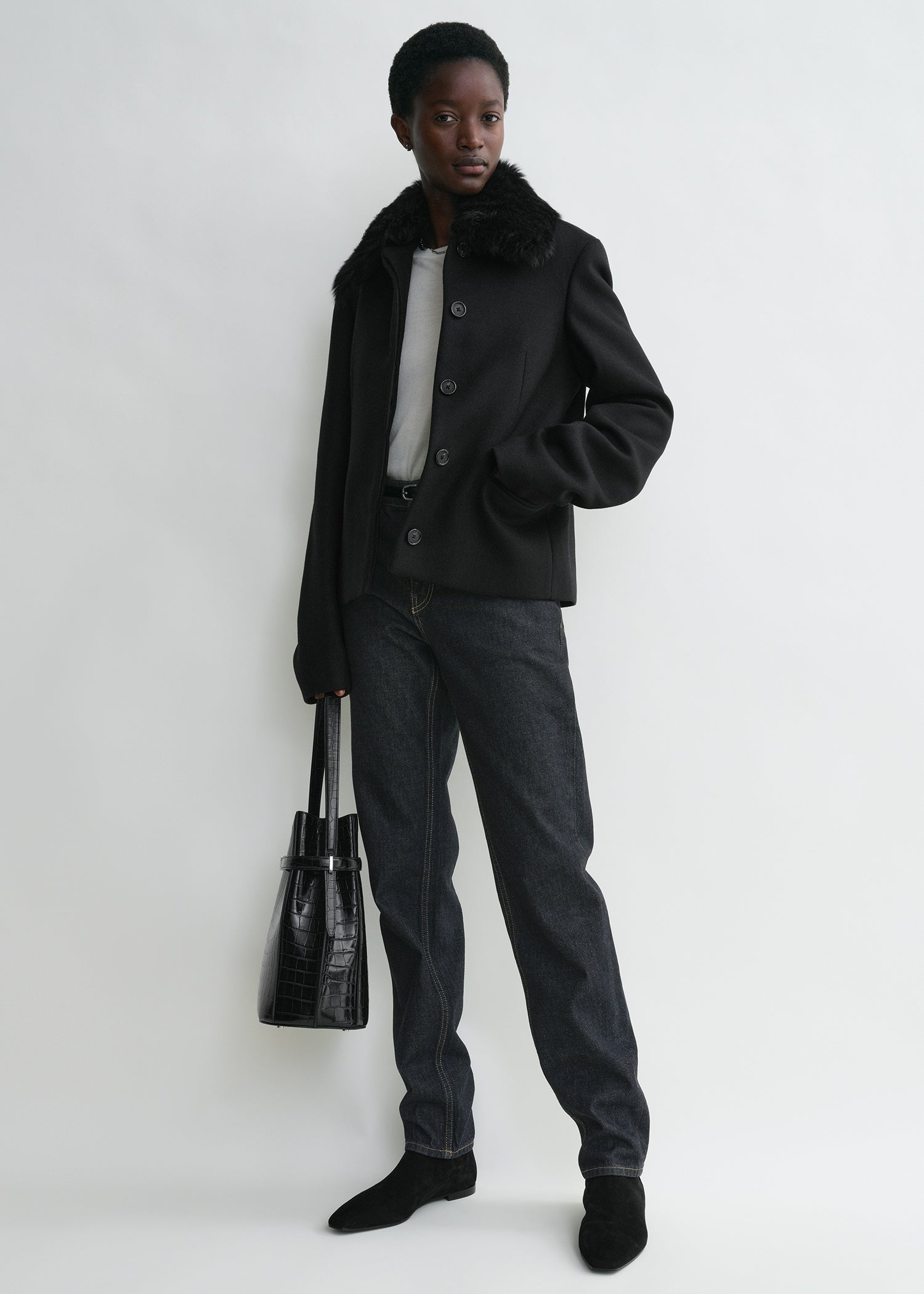 Shearling collar jacket black - 2