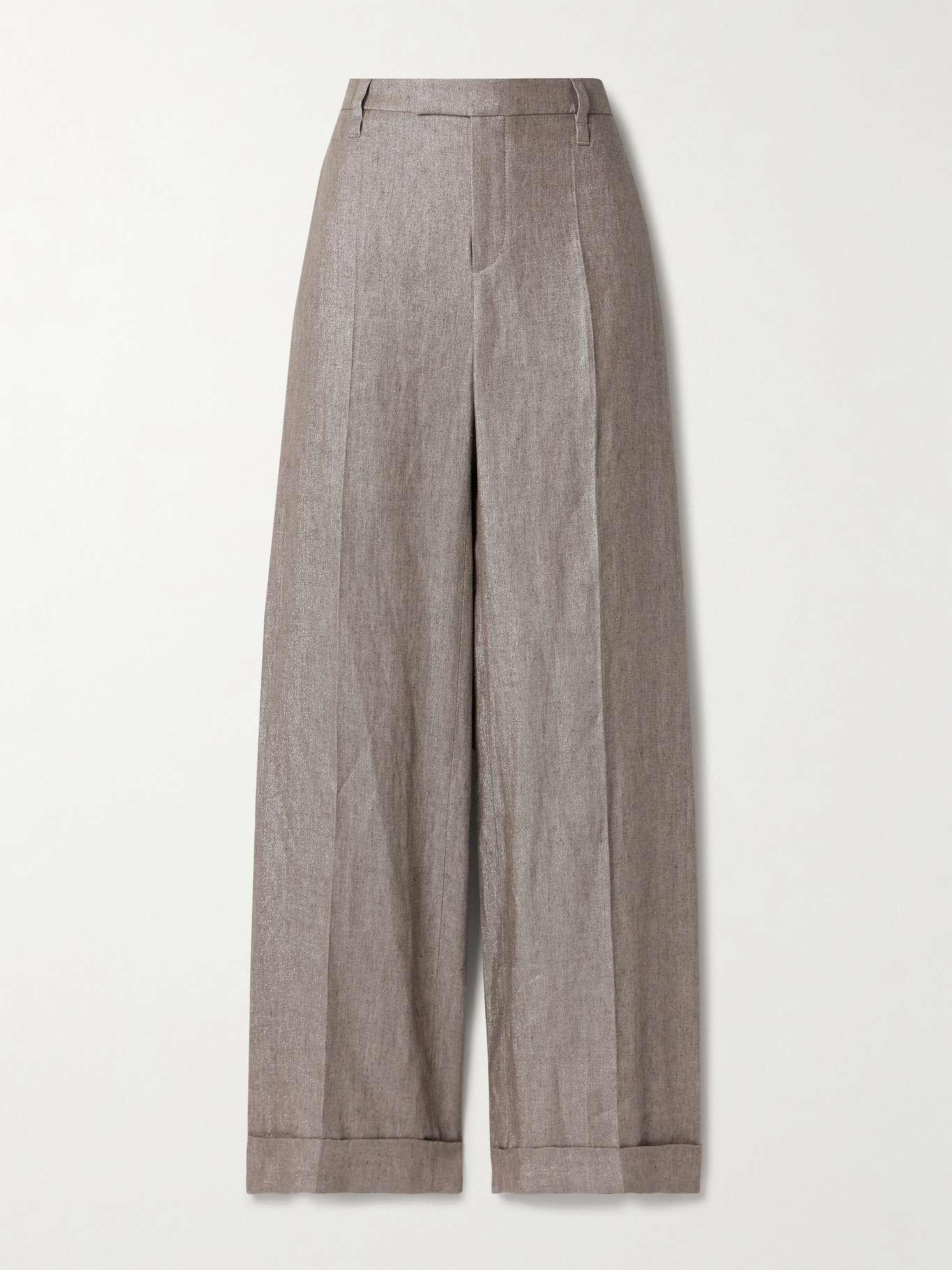 Metallic linen-blend twill wide-leg pants - 1