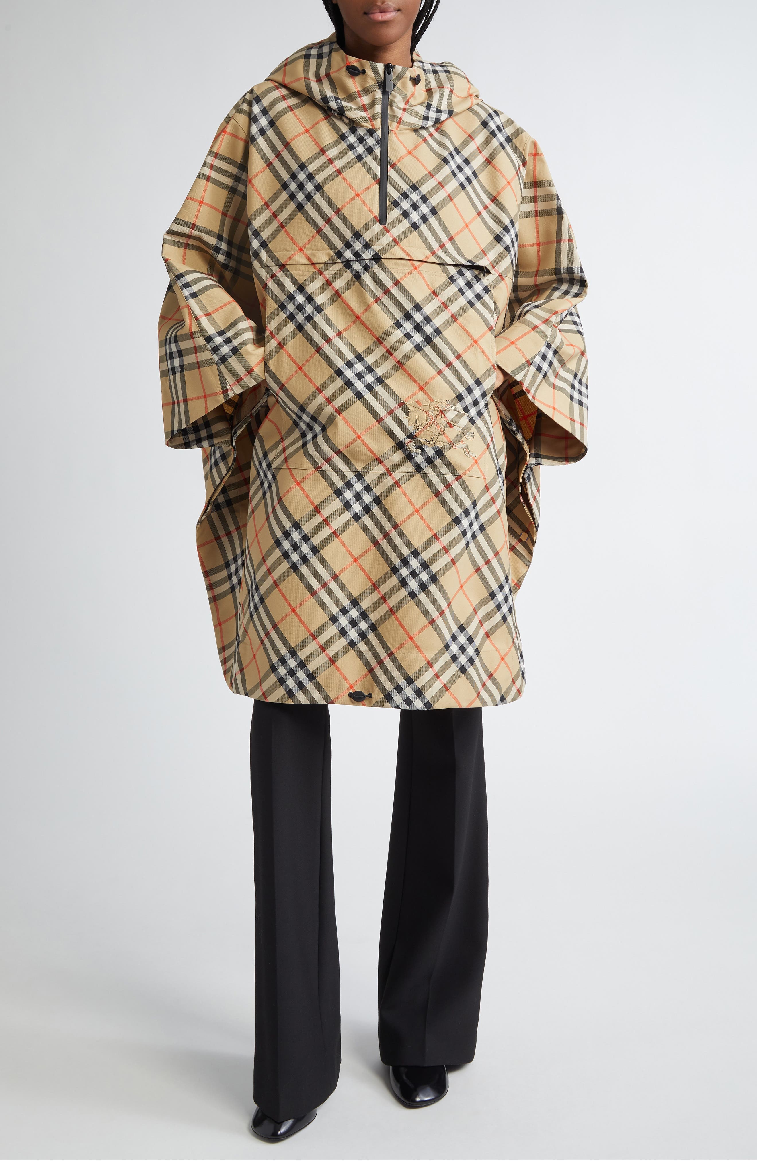 burberry Check Nylon Poncho in Sand at Nordstrom - 2