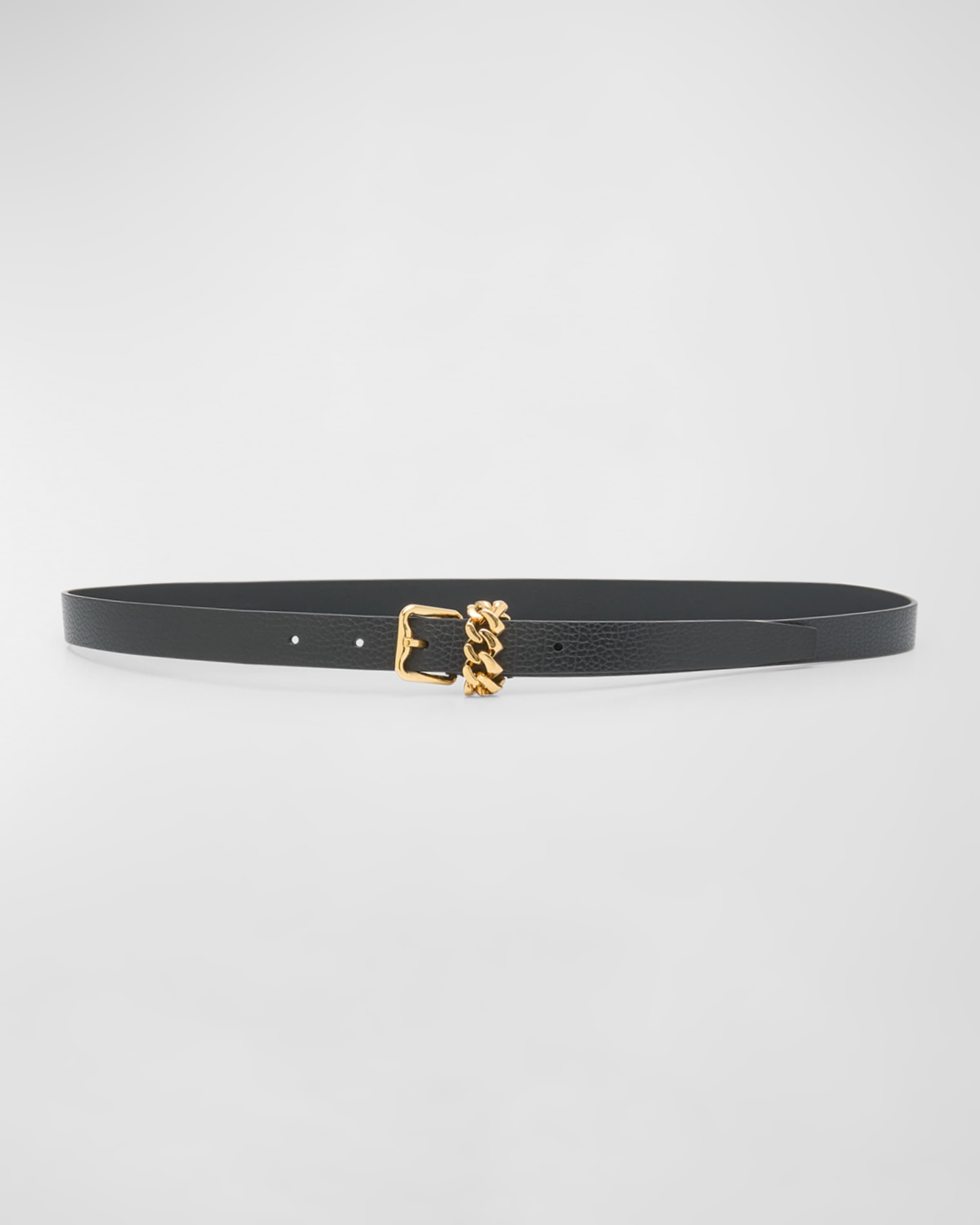 Chain Loop Leather Skinny Belt - 1