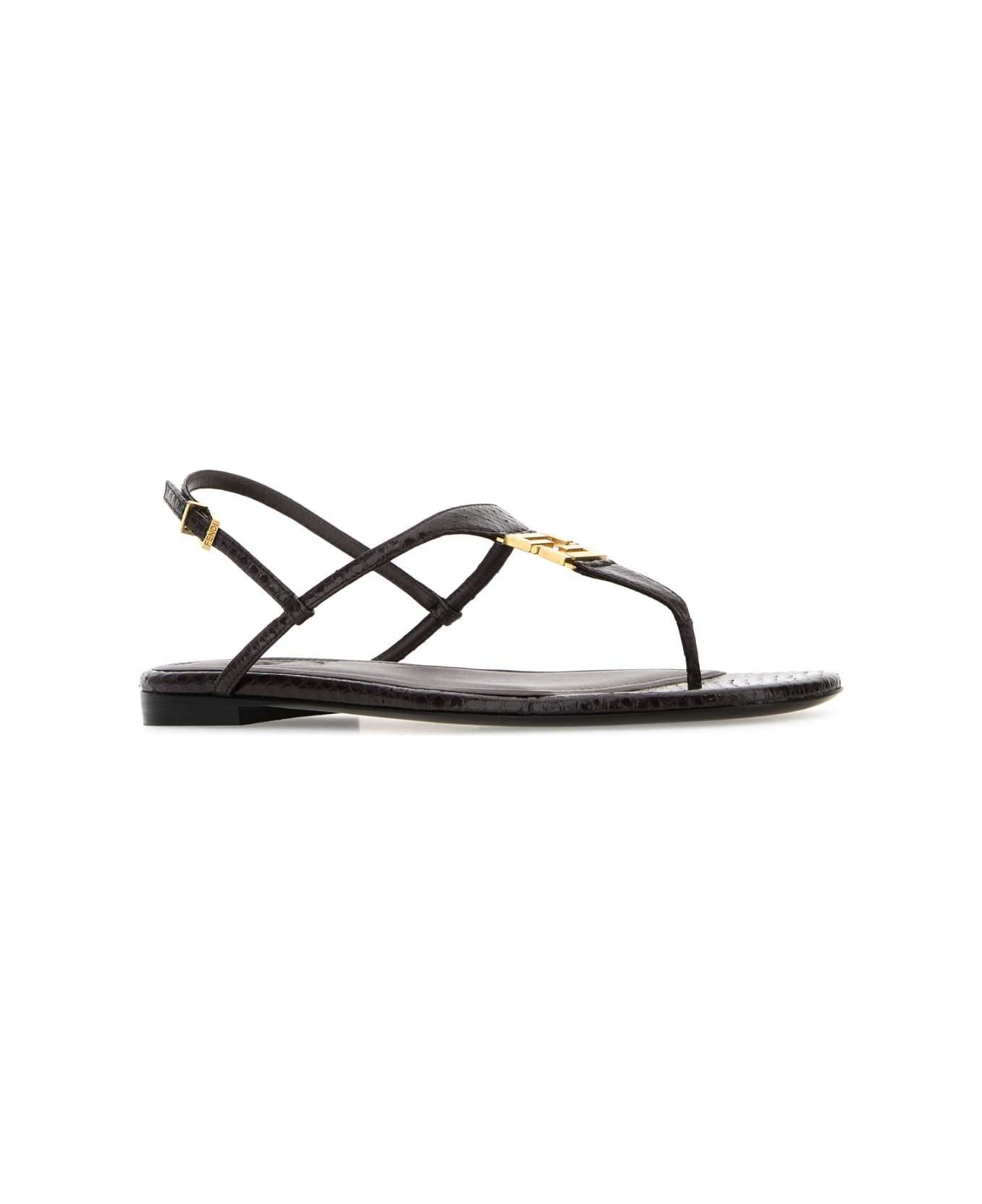Chocolate Leather Fold Thong Sandals - 2
