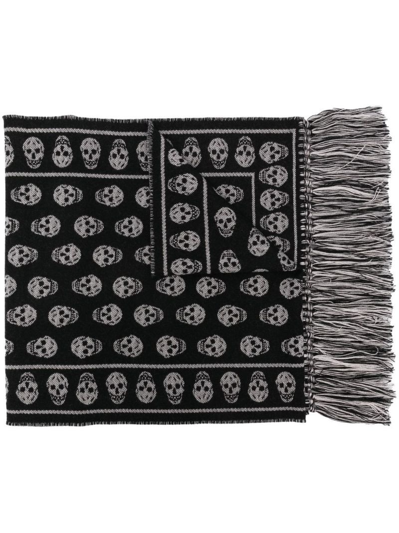 skull-knit fringed scarf - 1