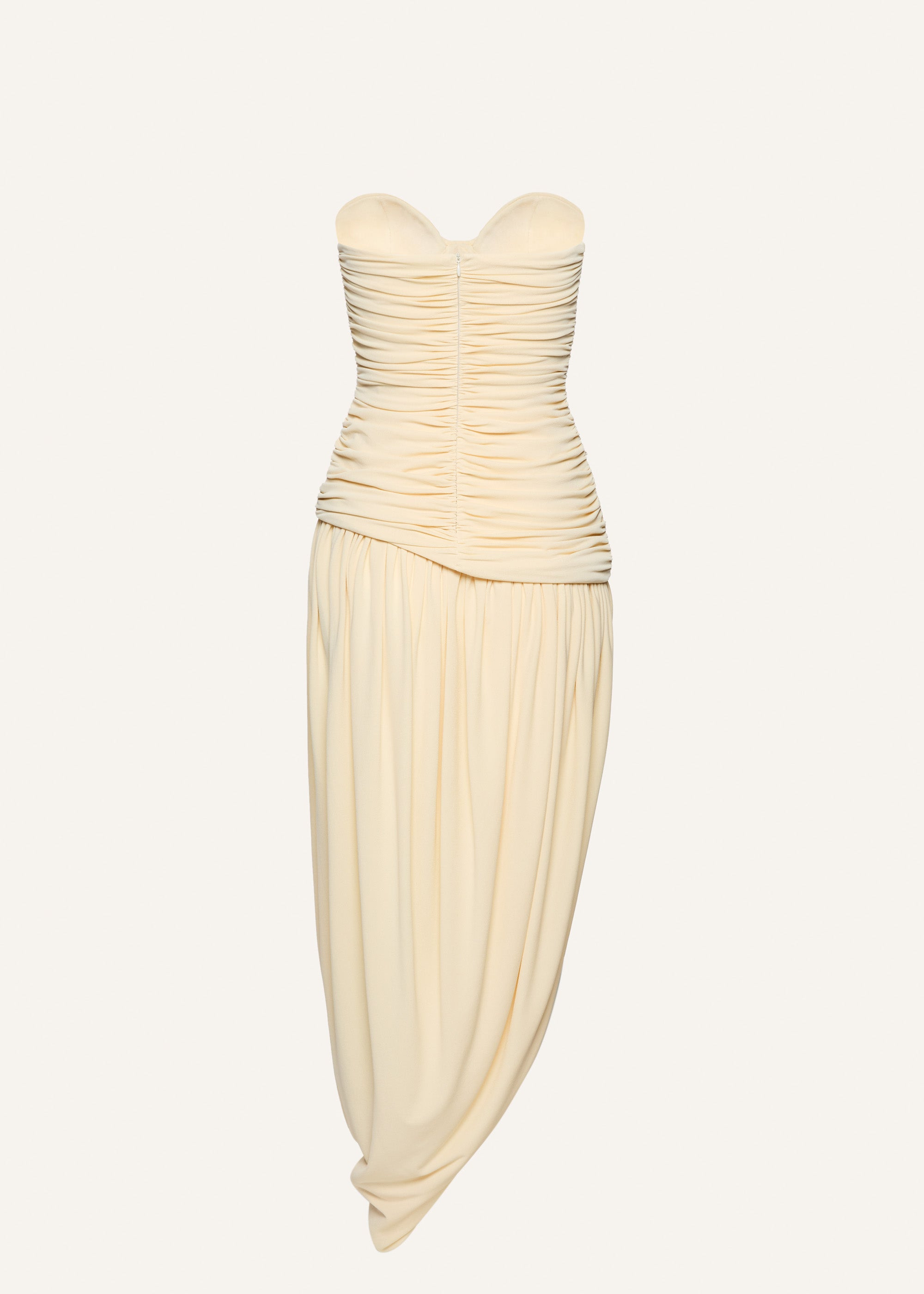 Open-leg draped midi dress in pale yellow - 2