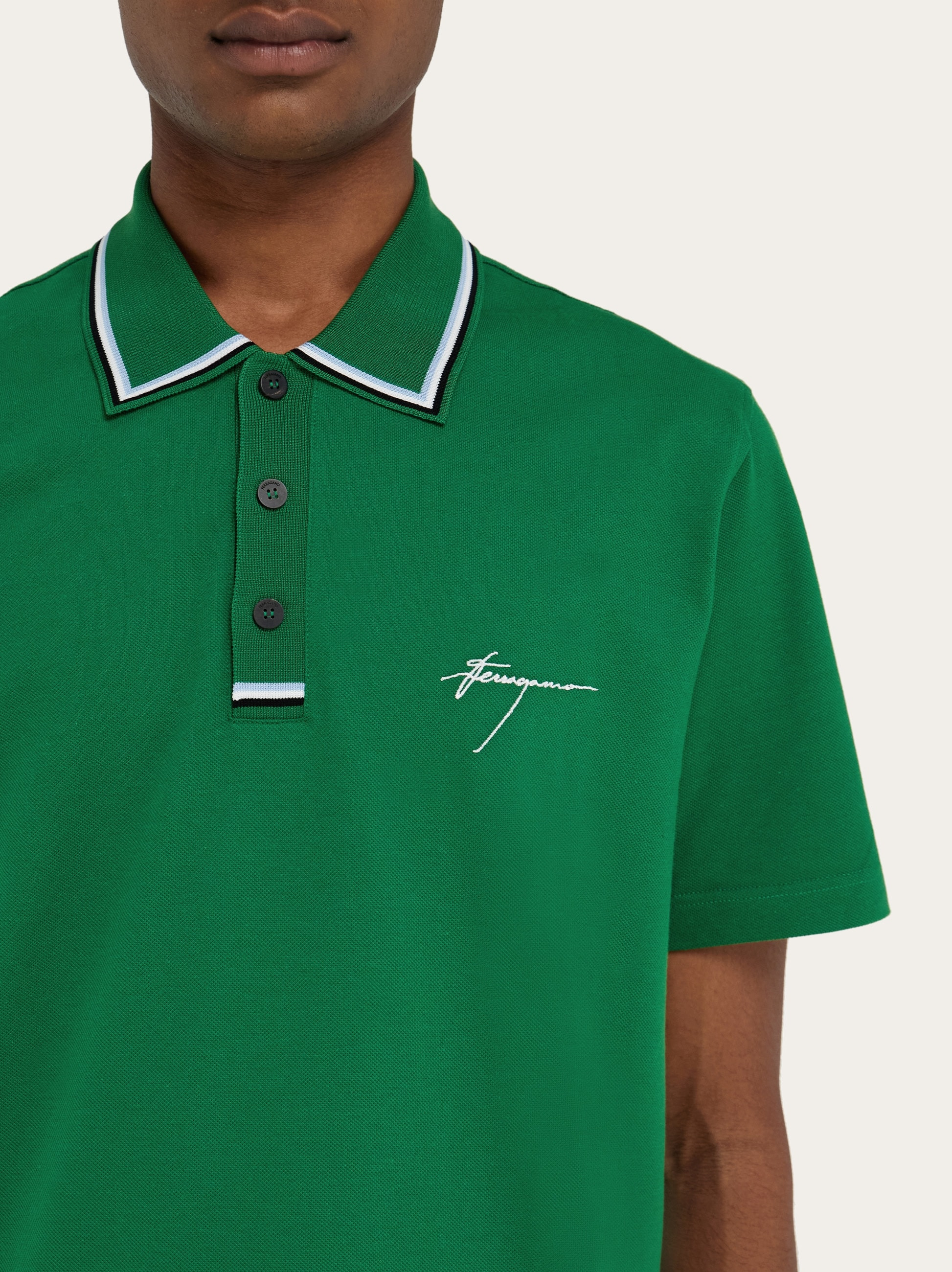 Cotton polo shirt with signature - 4