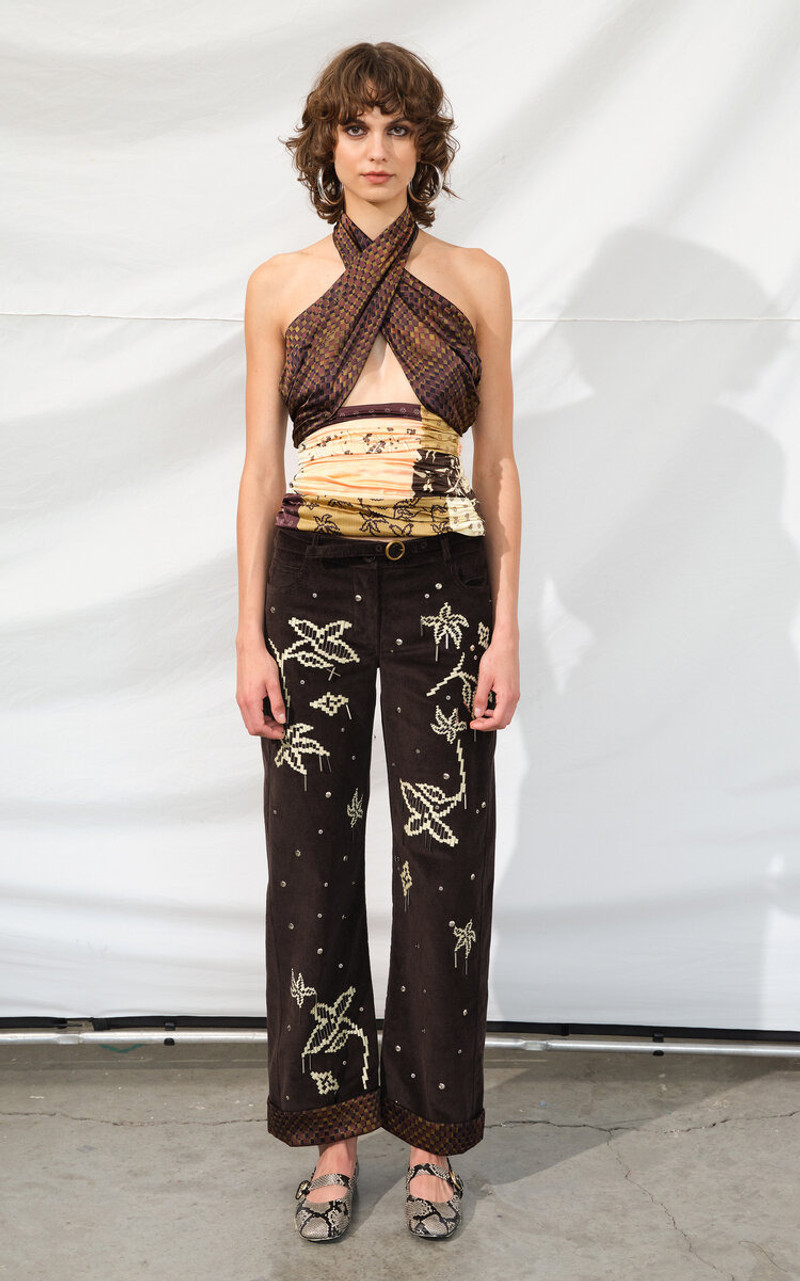 SIEDRÉS Vera Embroidered Corduroy Pants brown outlook