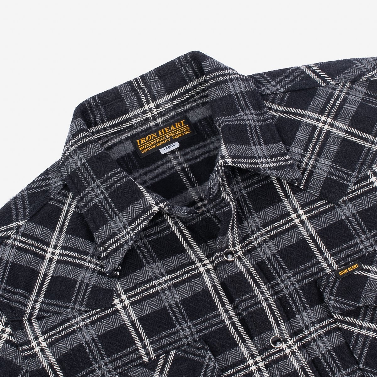 Ultra Heavy Flannel Herringbone Check Western Shirt - Black - 13