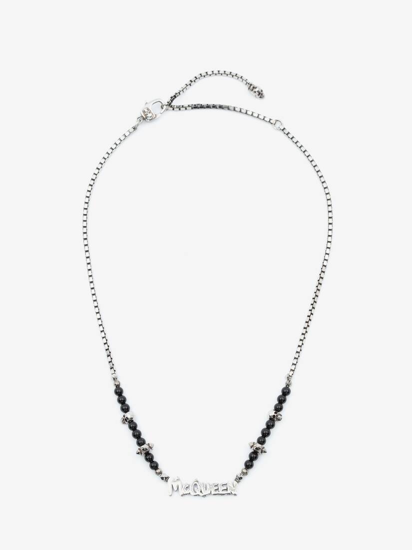 Mcqueen Graffiti Cut-out Beaded Necklace in Black/silver - 1