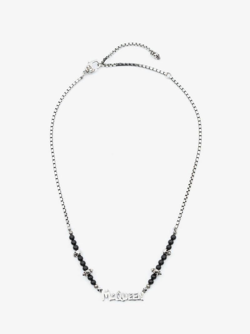 Mcqueen Graffiti Cut-out Beaded Necklace in Black/silver 1