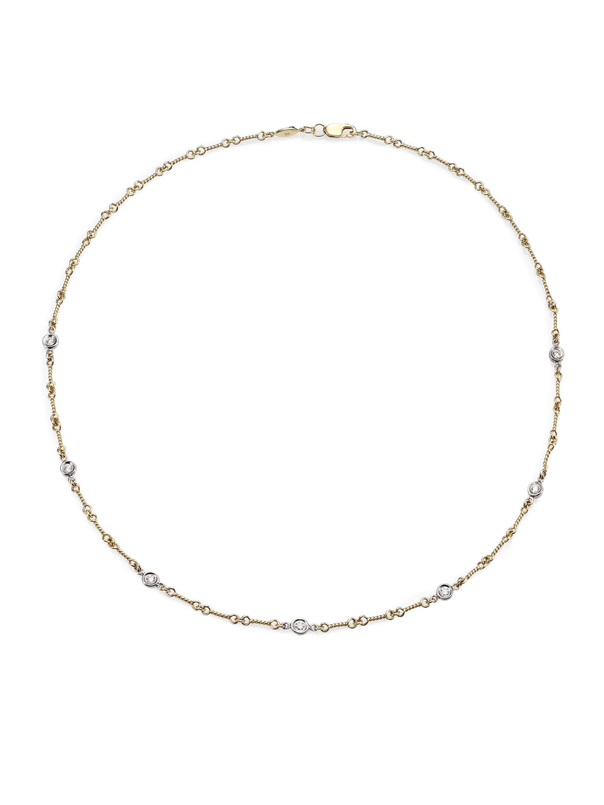 Women's Diamond By The Inch 18K Two-Tone Gold & Diamond 7-Station Necklace/16" - Yellow White Gold - 1