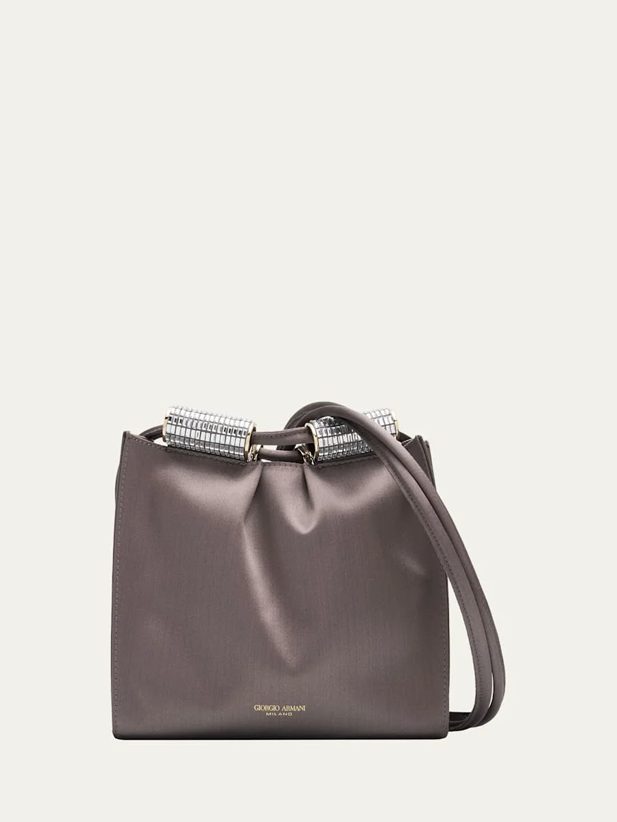 Satin Shoulder Bag with Rhinestone Detail - 1