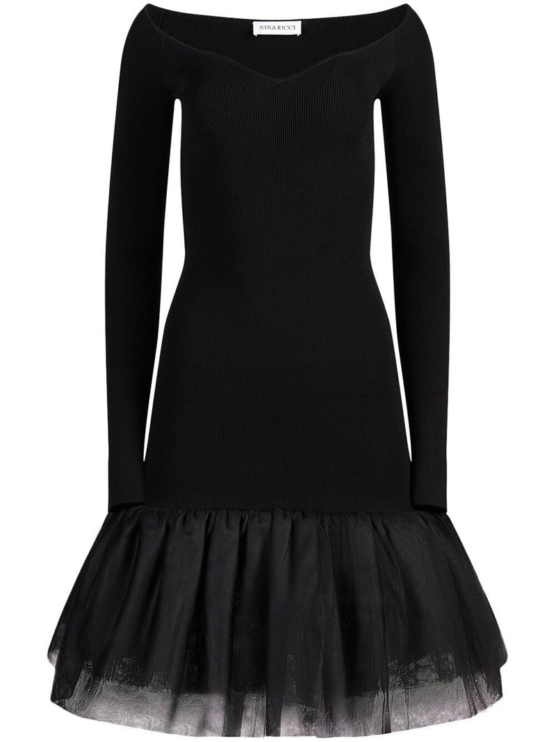 sweetheart-neck tulle-panel dress 1
