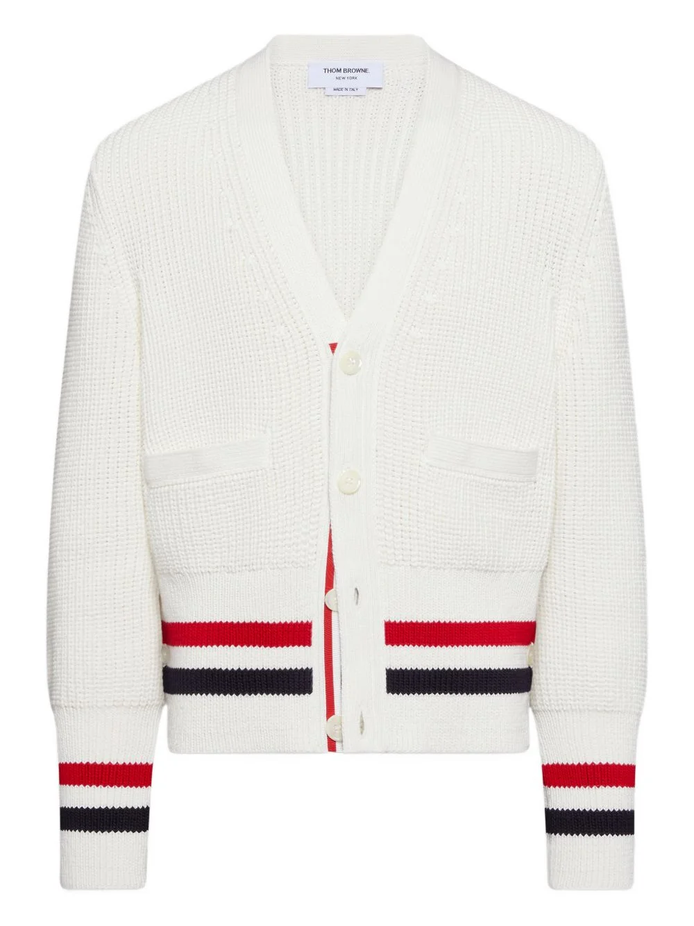button-fastening striped-detailing cardigan - 1