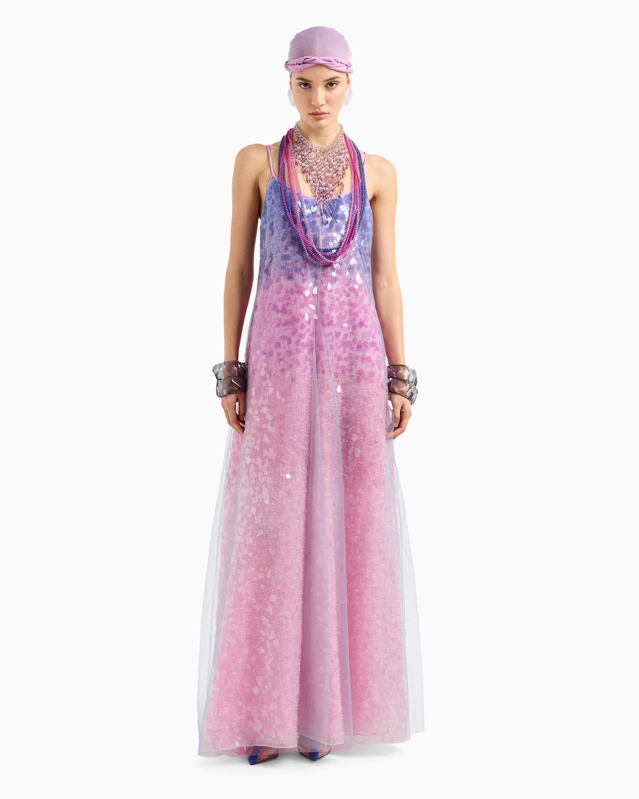 Silk organza dress with gradient shade motif and all-over bead and sequin embroidery - 4