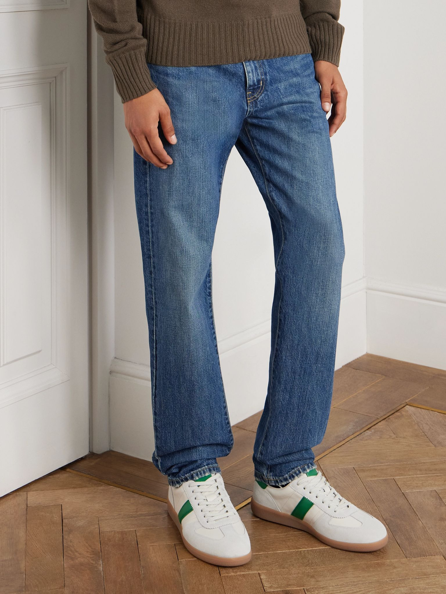 Suede-Trimmed Leather Sneakers White - 2