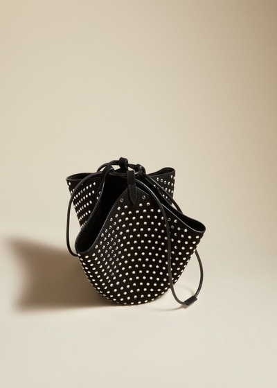 KHAITE The Mini Lotus Drawstring Bag in Black with Crystals outlook
