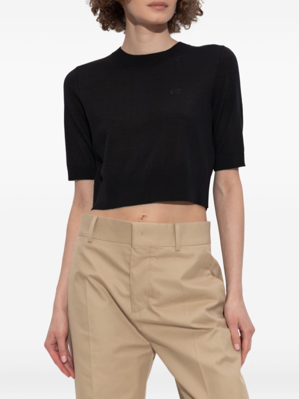 logo-embroidered short-sleeve knit top - 3