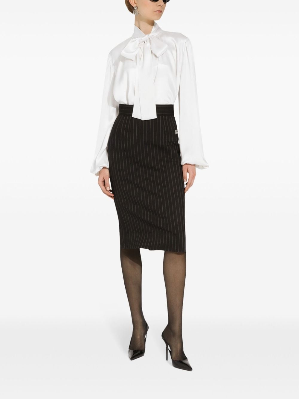 virgin wool-blend pinstripe midi skirt - 2