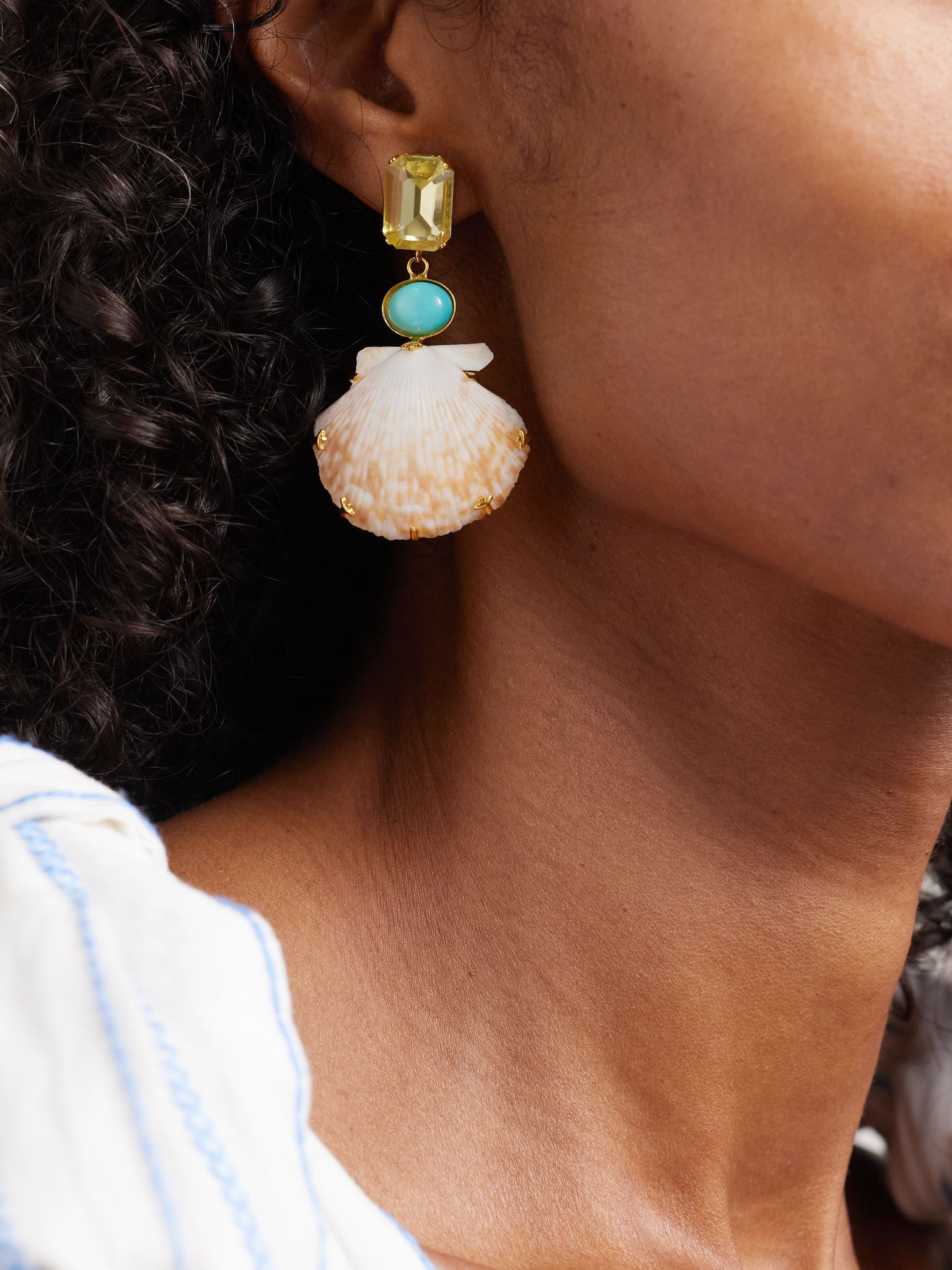 Riviera gold-plated, turquoise, shell and crystal earrings Multi - 2